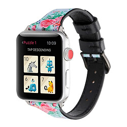 Avis Wewoo Lettre T Forme Simple Floral Bracelet de montre en cuir véritable avec boucle en acier inoxydable pour Apple Watch séries 3 et 2 et 1 38 mm (bleu)