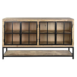 Pegane Buffet, meuble de rangement en bois coloris naturel et métal noir - Longueur 170 x Profondeur 45 x hauteur 100 cm