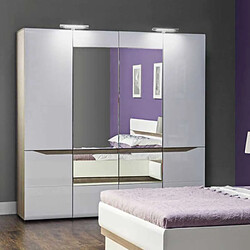 Dansmamaison Armoire 4 portes battantes Blanc/Chêne à LED - ONIEL