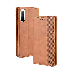 Etui en PU bouton-pression magnétique style vintage avec support marron pour votre Sony Xperia 10 II