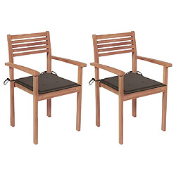 vidaXL Chaises de jardin lot de 2 et coussins taupe Bois teck massif