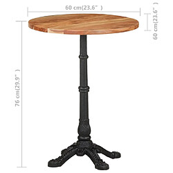 vidaXL Table de bistro Ø60x76 cm Bois d'acacia massif pas cher