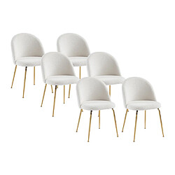 Vente-Unique Lot de 6 chaises - Tissu bouclette et acier inoxydable doré - Blanc - MELBOURNE