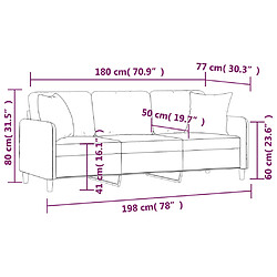 vidaXL Canapé 3 places avec oreillers décoratifs crème 180 cm tissu pas cher