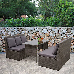 Mendler Ensemble en polyrotin HWC-G16, jardin, gastronomie, 2x canapé 2 places, table ~ gris, coussin gris foncé