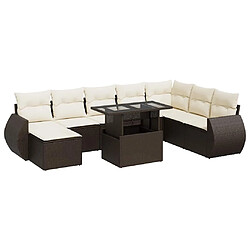 vidaXL Salon de jardin avec coussins 9 pcs marron résine tressée