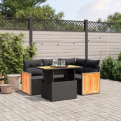 vidaXL Salon de jardin 5 pcs avec coussins noir résine tressée