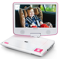 Lenco Lecteur DVD portable de 9 pouces avec casque, port USB et dispositif de suspension DVP-910PK Blanc-Rose pas cher