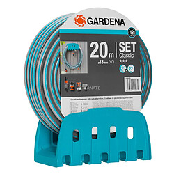 Kit de Tuyau d'Arrosage de Jardin Gardena Classic avec Tuyau Flexible de 20m et 13 mm, Support Mural et Lance avec Buse Réglable