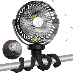 Ventilateur de Poussette, Ventilateur de Bureau USB Rechargeable FITA Ventilateur de Landau Portatif à Piles 2600mAh avec LED, Trépied Flexible 360 Pivotant à 3 Vitesses