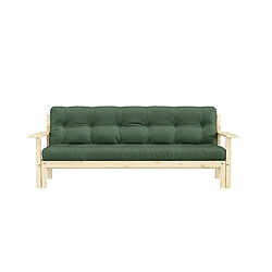 Inside 75 Canapé convertible futon UNWIND pin naturel coloris vert olive 130 x 190 cm.