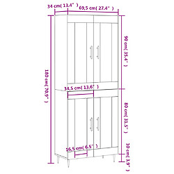 vidaXL Buffet haut Gris béton 69,5x34x180 cm Bois d'ingénierie pas cher