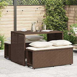 vidaXL Ensemble à manger de jardin 3 pcs et coussins marron poly rotin