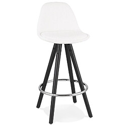 Alterego Tabouret snack mi-hauteur 'FLORENCE MINI' en tissu bouloché blanc et 4 pieds en bois noir