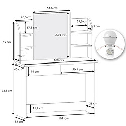 Acheter Mpc Coiffeuse Blanche Avec Éclairage LED 108 X 142 X 40 Cm (hxlxp)