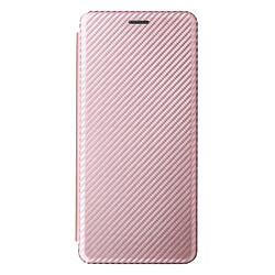 Coque en TPU + PU texture en fibre de carbone avec béquille en anneau et porte-carte or rose pour votre Motorola Moto G51 5G