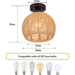 Stoex 2X-Plafonnier Rétro Ø20CM Luminaire Plafonnier En Corde De Chanvre Lampe De Plafond Rond, Abat-Jour Cage En Métal, Noir E27 pas cher