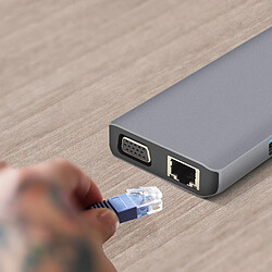 Hub USB-C 3x USB 1x HDMI 1x VGA 1x Ethernet 1x USB-C 1x microSD / SD Akashi Gris pas cher