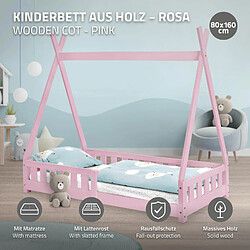 ML-Design Lit d'enfant Tipi + matelas lit avec protection anti chutes bois rose 80x160 cm