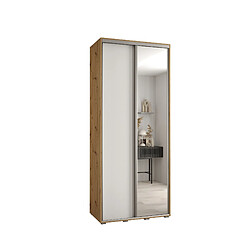 Abiks Meble Armoire à portes coulissantes Davos 3 H235.2 x L100 x P45 2 portes coulissante (Chêne artisan/Blanc/Argent)