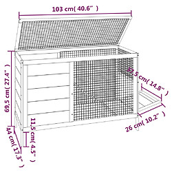 vidaXL Clapier gris 103x44x69,5 cm bois de pin massif pas cher