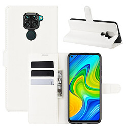 Etui en PU peau de litchi magnétique blanc pour votre Xiaomi Redmi Note 9/Redmi 10X 4G