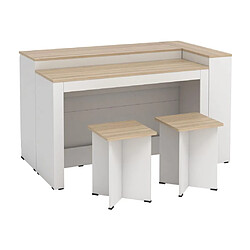 Acheter Vente-Unique Ensemble îlot central de cuisine + 2 tabourets - Blanc et Naturel clair - NUSICE