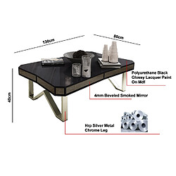 Vivenla Table basse design plateau en noir laqué avec contour miroir fumé et piètement en acier chromé argenté 130x80cm collection Lexus LEXUS