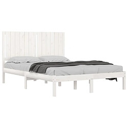 Avis Maison Chic Lit Moderne Chambre - Cadre/structure de lit pour adulte Blanc Bois de pin massif 135x190 cm Double -MN56490