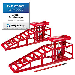 Arebos 2x Voitures Véhicule Rampe Jack Hauteur Hydraulique Réglable 2 T Rouge