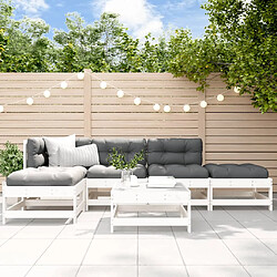 vidaXL Salon de jardin 6 pcs avec coussins blanc bois massif