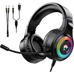 Chrono Casque Gaming PS4,Casque Gaming Switch avec Micro Anti Bruit Casque Gamer Xbox One Filaire LED Lampe Stéréo Bass Microphone Réglable avec Micro 3.5mm Jack(noir)