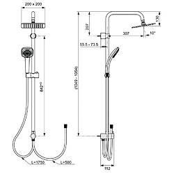 Ideal Standard - Colonne de douche avec pomme de tête orientable + douchette chromé spéciale rénovation - IDEALRAIN CUBE