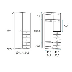 Inside 75 Armoire saison droite 2 portes 6 tiroirs 104,1 x 57,5 x 220 cm