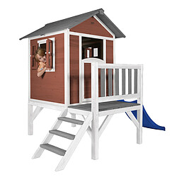 AXI Maison Enfant Beach Lodge XL en Rouge avec Toboggan Bleu | Maison de Jeux en Bois FFC pour Les Enfants | Maisonnette / Cabane en Bois pas cher