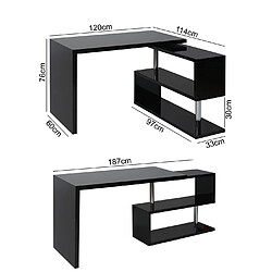 Decoshop26 Bureau d'angle moderne table d'ordinateur avec étagère pivotante 120x60cm MDF et acier noir 04_0001396