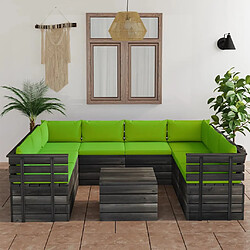 vidaXL Salon palette de jardin 9 pcs avec coussins Bois de pin massif