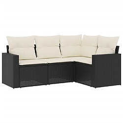 vidaXL Salon de jardin 4 pcs avec coussins noir résine tressée