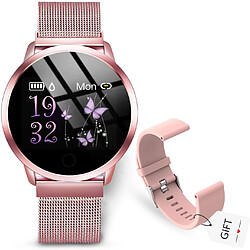 Chrono Montre Connectée pour Femmes Homme Sport Avec IP67 Etanche Multifonction Cardio Oxymètre Podomètre pour iOS Android-Rose