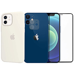 Protection intégrale Verre Trempé pour iPhone 12 Mini + Verre Trempé Caméra Arrière + Coque souple silicone Blanche - Visiodirect -