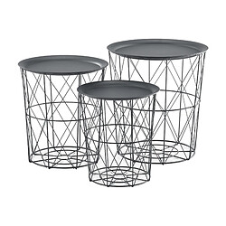 Set de 3 Tables Gigognes Worcester Métal Plateau Amovible Gris Foncé [en.casa]