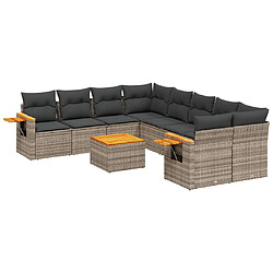 Maison Chic Salon de jardin 9 pcs avec coussins | Ensemble de Table et chaises | Mobilier d'Extérieur gris résine tressée -GKD27922