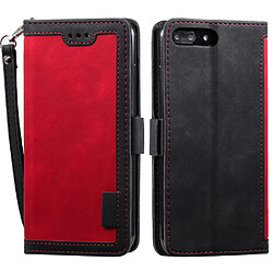 Etui en PU style d'épissage vintage avec support rouge pour votre Apple iPhone 8 Plus/7 Plus 5.5 pouces