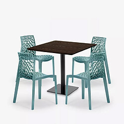 Avis Grand Soleil Ensemble Table Bois Métal Horeca 90x90cm 4 Chaises Design Empilables Dustin Restaurant Bar - Vert 3