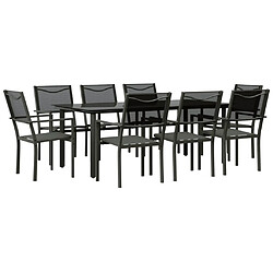 vidaXL Ensemble à manger de jardin 9 pcs noir textilène et acier