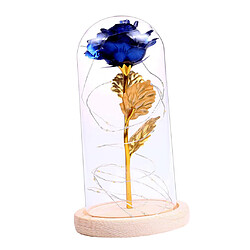 Rose En Verre Dôme Base En Bois A Mené Des Lampes à Fleurs Bleues pas cher