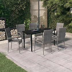 vidaXL Ensemble à manger de jardin 7 pcs Gris et noir