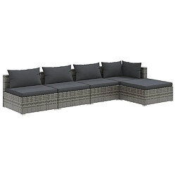 vidaXL Salon de jardin 5 pcs avec coussins Résine tressée Gris