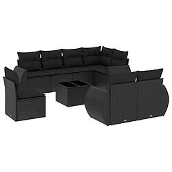 Maison Chic Salon de jardin 9 pcs avec coussins | Ensemble de Table et chaises | Mobilier d'Extérieur noir résine tressée -GKD66702