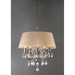 Luminaire Center Suspension Olivia avec Abat jour bronze 5 Ampoules laiton antique/cristal